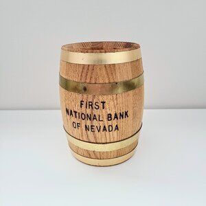 Vintage Coin Bank 'First National Bank Of Nevada' Wooden Savings Bank, With Lock